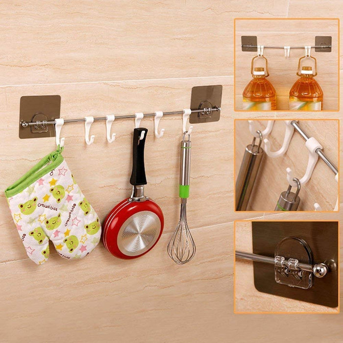 Stainless Steel 6 Hooks Wall Mounted Utensil Hanging Rack Holder