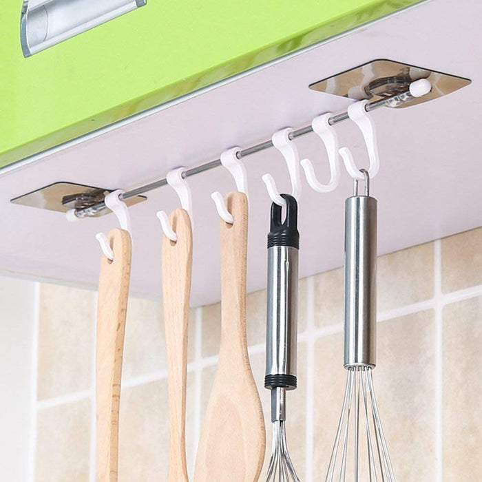 Stainless Steel 6 Hooks Wall Mounted Utensil Hanging Rack Holder