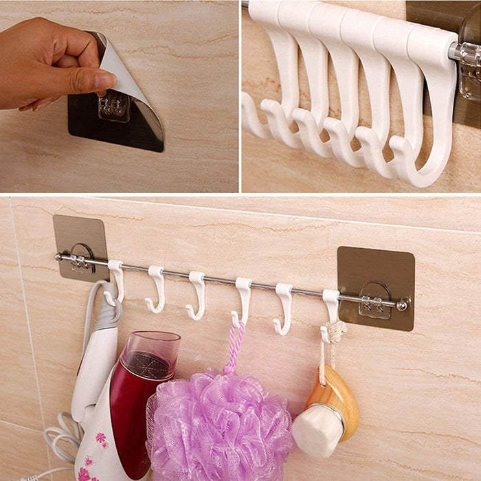 Stainless Steel 6 Hooks Wall Mounted Utensil Hanging Rack Holder