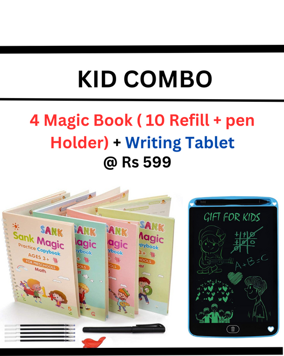 Magic Reusable Practice Copybook For Kid (4 Books + FREE 10 Magic Refills + Pen Holder)