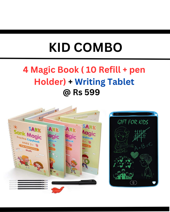 Magic Reusable Practice Copybook For Kid (4 Books + FREE 10 Magic Refills + Pen Holder)