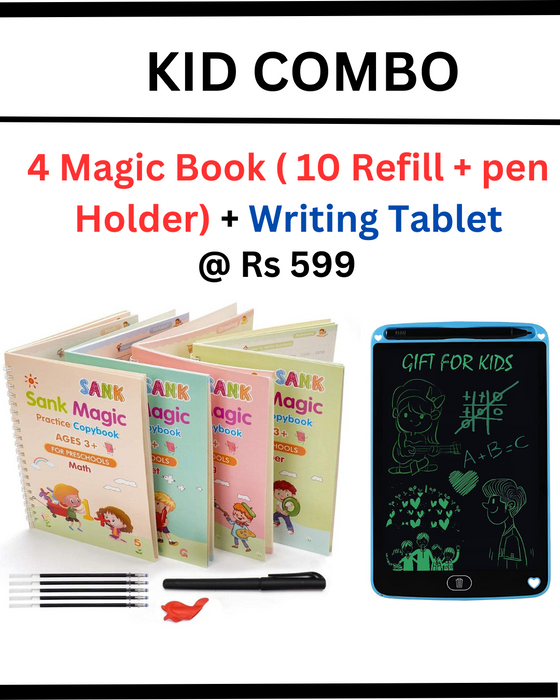 Magic Reusable Practice Copybook For Kid (4 Books + FREE 10 Magic Refills + Pen Holder)