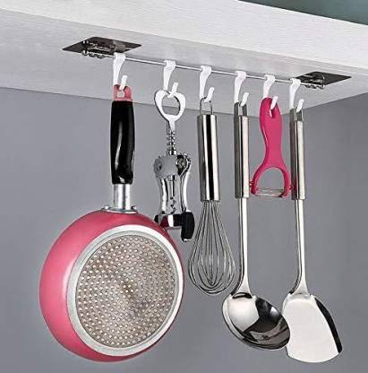 Stainless Steel 6 Hooks Wall Mounted Utensil Hanging Rack Holder